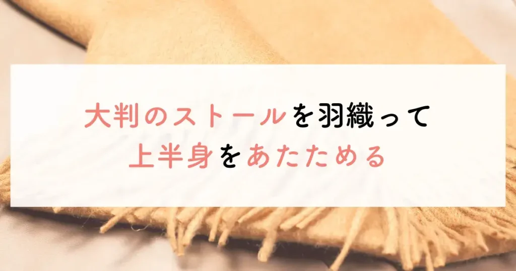 大判のストールを羽織って上半身をあたためる